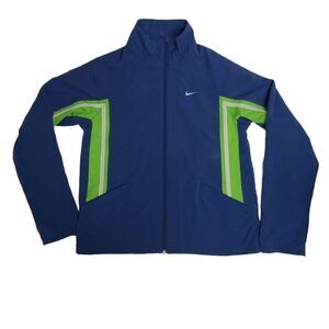 VINTAGE Y2K Nike blue zip up collared‎ racing stripe track jacket S